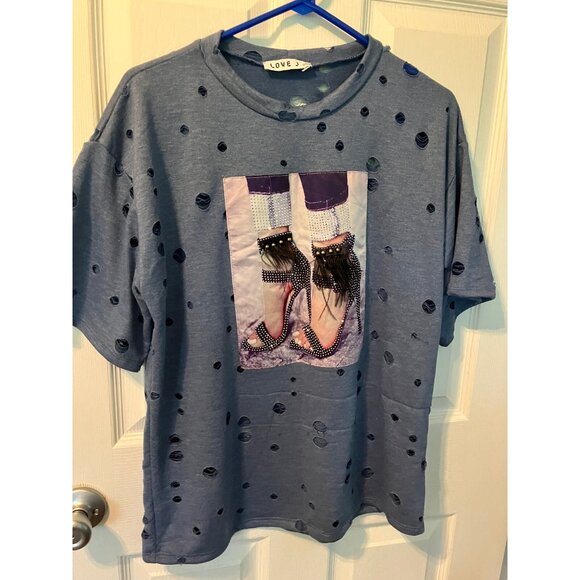 LOVE J Blue color Blouse Top T-shirt Round neck Short Sleeve Size S - Picture 1 of 13